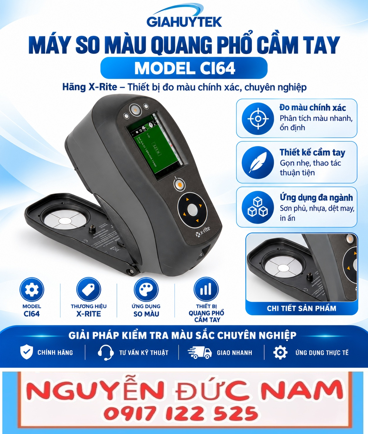 Máy so màu quang phổ cầm tay X-Rite Ci64 – Nguyễn Đức Nam – 0917 123 525